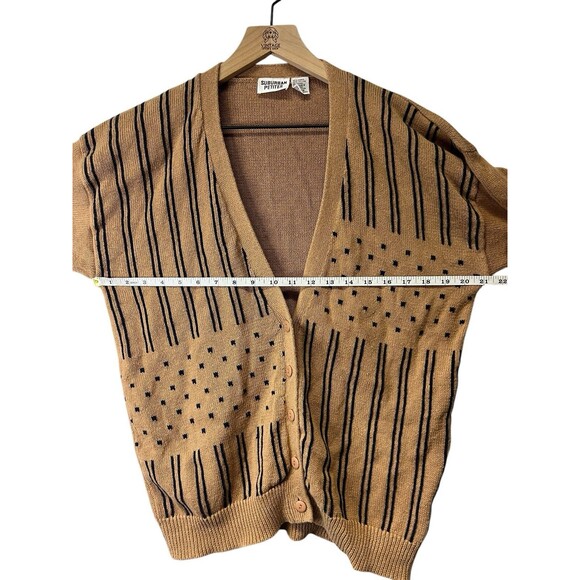 Vintage Suburban Petite Tan Stripe Polka Dot Pattern Cardigan Women’s 90s Size M - Picture 13 of 13